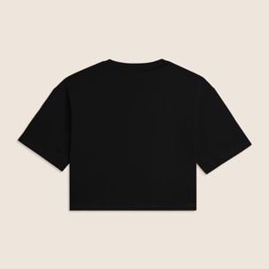 T-shirt Cropped con grafica "FLOW" e borchie