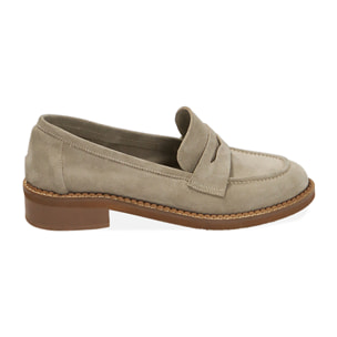 Mocassini taupe flat in camoscio