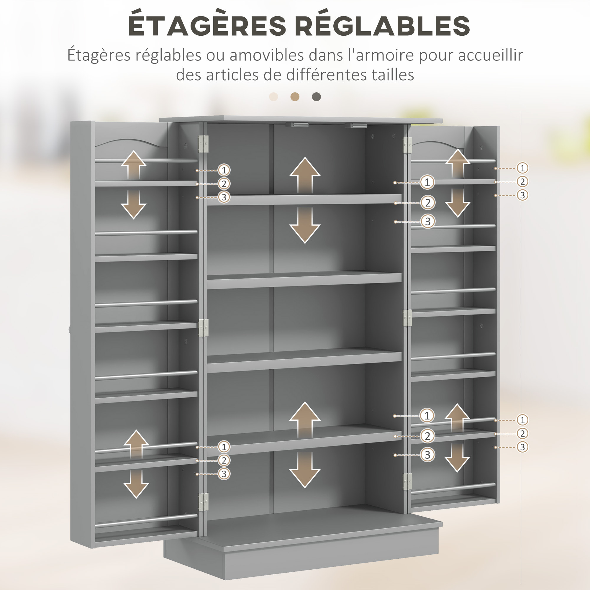 Armoire de cuisine rangement épices 2 portes 4 étagères 12 porte-épices dim. 60 x 30 x 104 cm gris