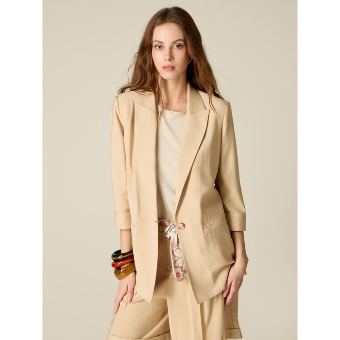 Oltre - Blazer mezcla viscosa mangas de tres cuartos - Beige