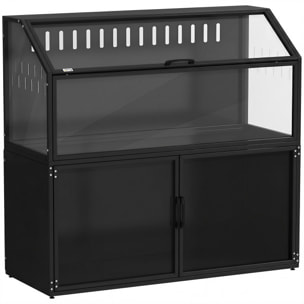 Cage hamster rongeur armoire 2 portes 2 en 1 acier noir acrylique transparent toit ouvrant