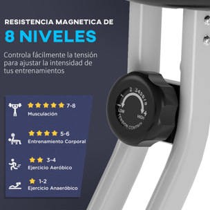 Bicicleta Estática Plegable con Respaldo, Bici Estática con 8 Niveles de Resistencia Magnética, Volante, Pantalla LCD, Pulsómetro, Sillín Ajustable, Carga 110 kg para Hogar Ahorra Espacio Gris