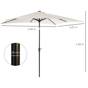 Parasol lumineux rectangulaire inclinable dim. 2,68L x 2,05l x 2,48H m parasol LED solaire métal polyester haute densité blanc cassé