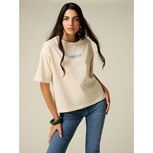 Oltre - T-shirt con ricamo lettering - Beige