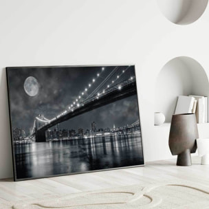 Affiche encadrée pont de New York nuit Affiche + cadre en métal - Noir