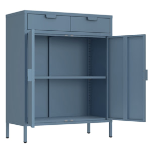 Credenza metallo 2 ante e 2 cassetti 80x38x110cm blu - Pop