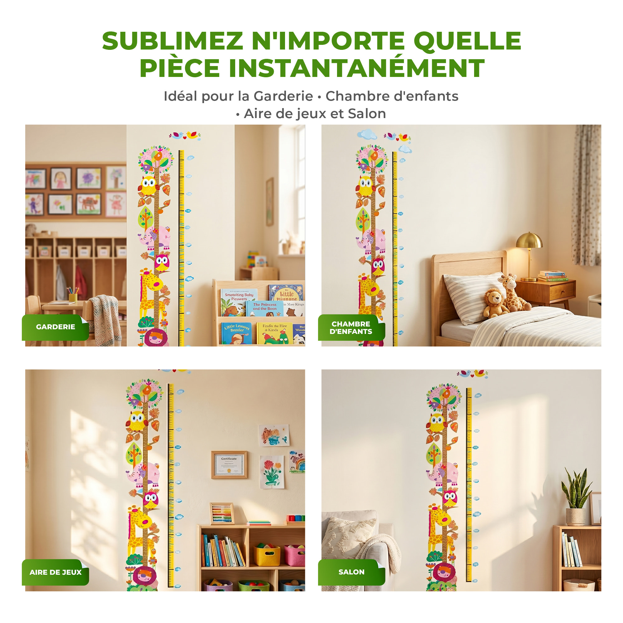 Stickers Muraux décoration adhésifs toise hiboux et girafe