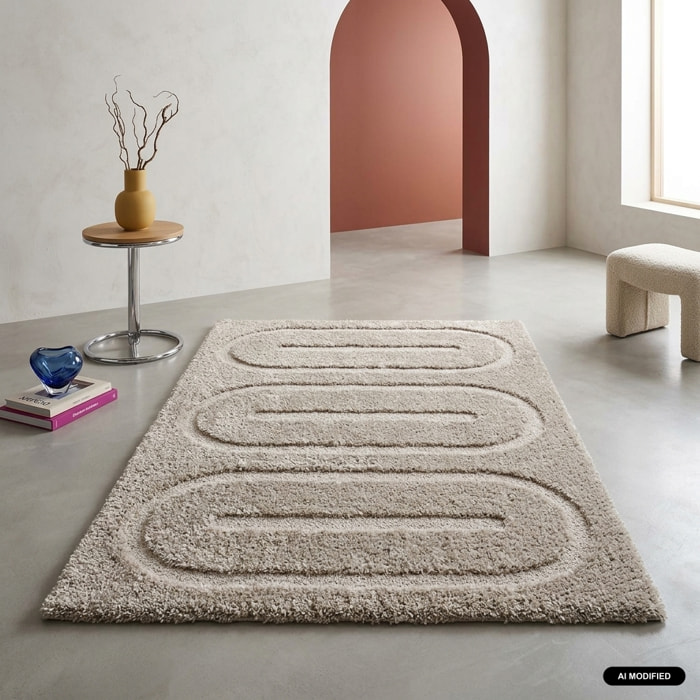 Tapis intérieur motifs géométriques taupe PIO