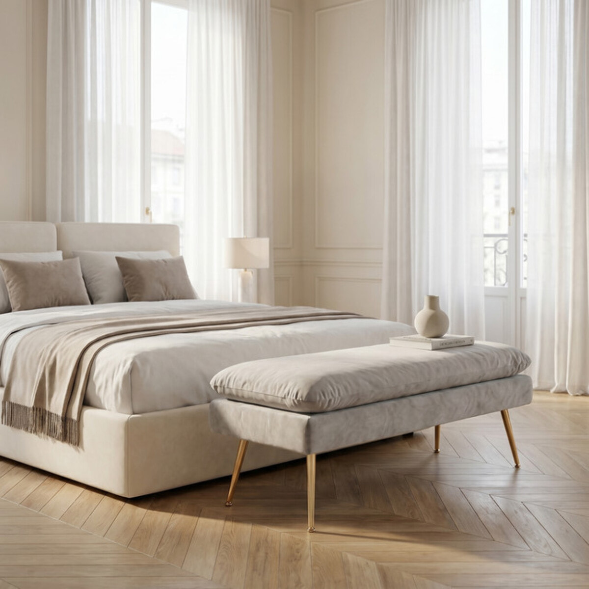 Panca Contenitore Imbottita in Effetto Velluto con Ampio Vano Portaoggetti, Seduta Confortevole e Gambe in Acciaio, Design Moderno per Camera da Letto, Ingresso e Soggiorno