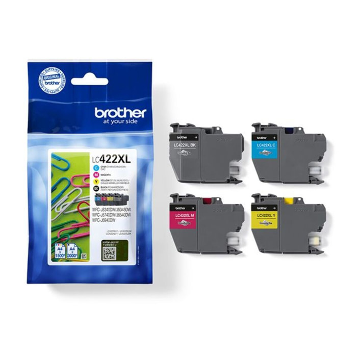 Cartouche d'encre BROTHER Pack Multipack 4 Originales LC422 XL (Noir + 3 Couleurs) - LC422XLVAL