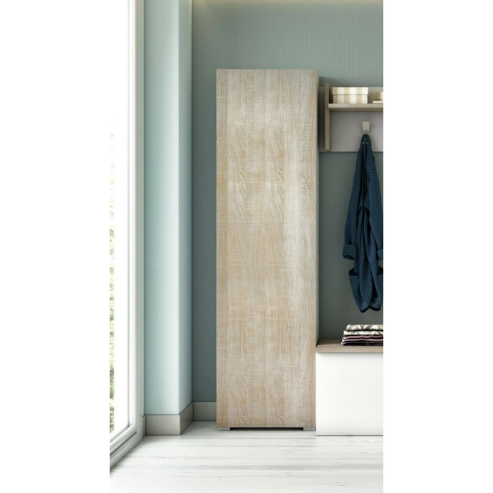 Armadio multiuso 1 anta Abuela, Mobile multiuso a 1 Anta, Scarpiera con ripiani, 100% Made in Italy, 50x30h182 cm, Bianco e Rovere