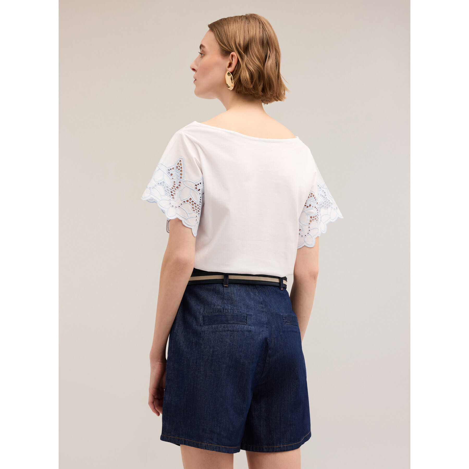 Motivi - T-shirt con maniche ricamate - Bianco