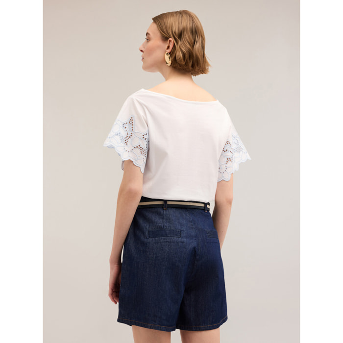 Motivi - T-shirt con maniche ricamate - Bianco