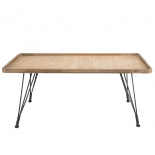 DORIANE - Table basse rectangulaire plateau cannage naturel pieds métal noir