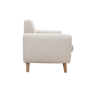 Canapé scandinave 2 places en tissu beige et bois clair PURE