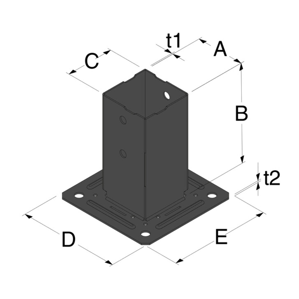 Pied de poteau carré de jardin - 90x90 mm - Finition noire - SIMPSON - PPJBT90PB