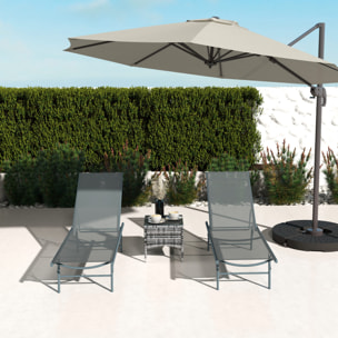 Pack de 2 Tumbonas Jardín Exterior Tumbonas Plegables Reclinables en 5 Posiciones con Estructura Metálica y Asiento de Malla Transpirable para Playa Piscina 164x54x84 cm Gris Claro