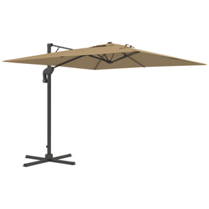 Parasol déporté carré pivotant 360° manivelle dim. 2,97L x 2,97l x 2,64H m alu. polyester kaki