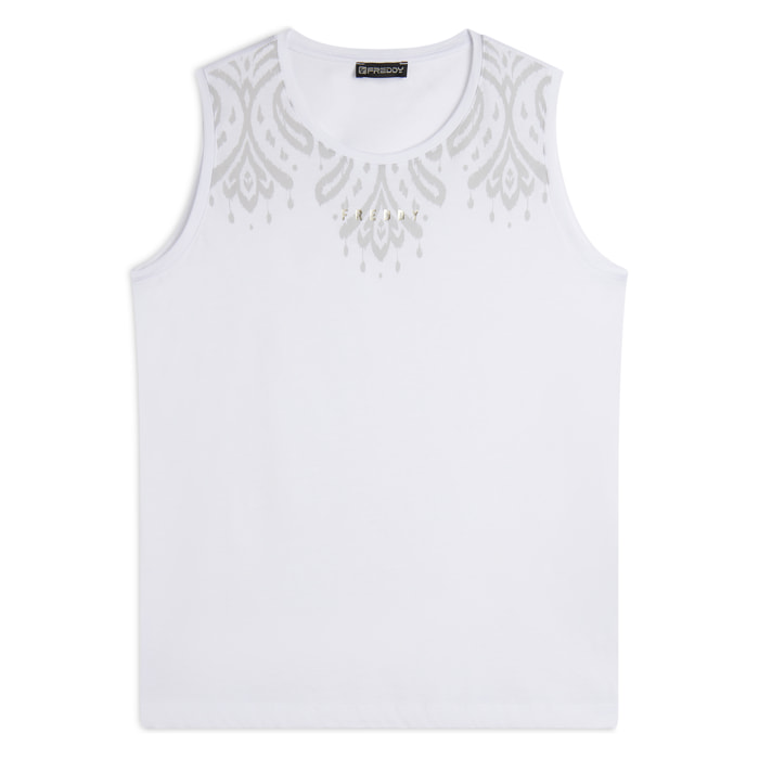 Canotta in jersey con stampa floreale sulle spalle