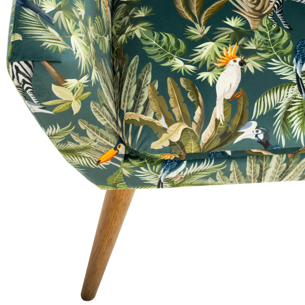 Fauteuil "Sango" velours vert motifs jungle