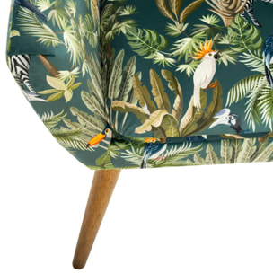 Fauteuil "Sango" velours vert motifs jungle