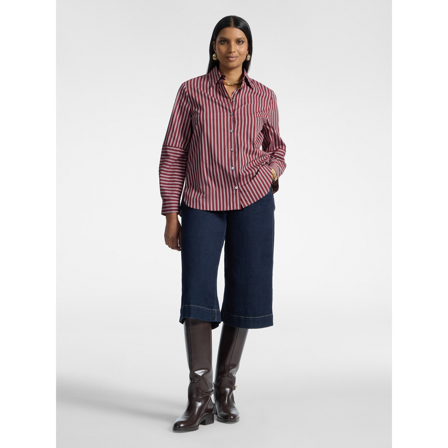 Elena Mirò - Camicia misto cotone a righe - Bordeaux