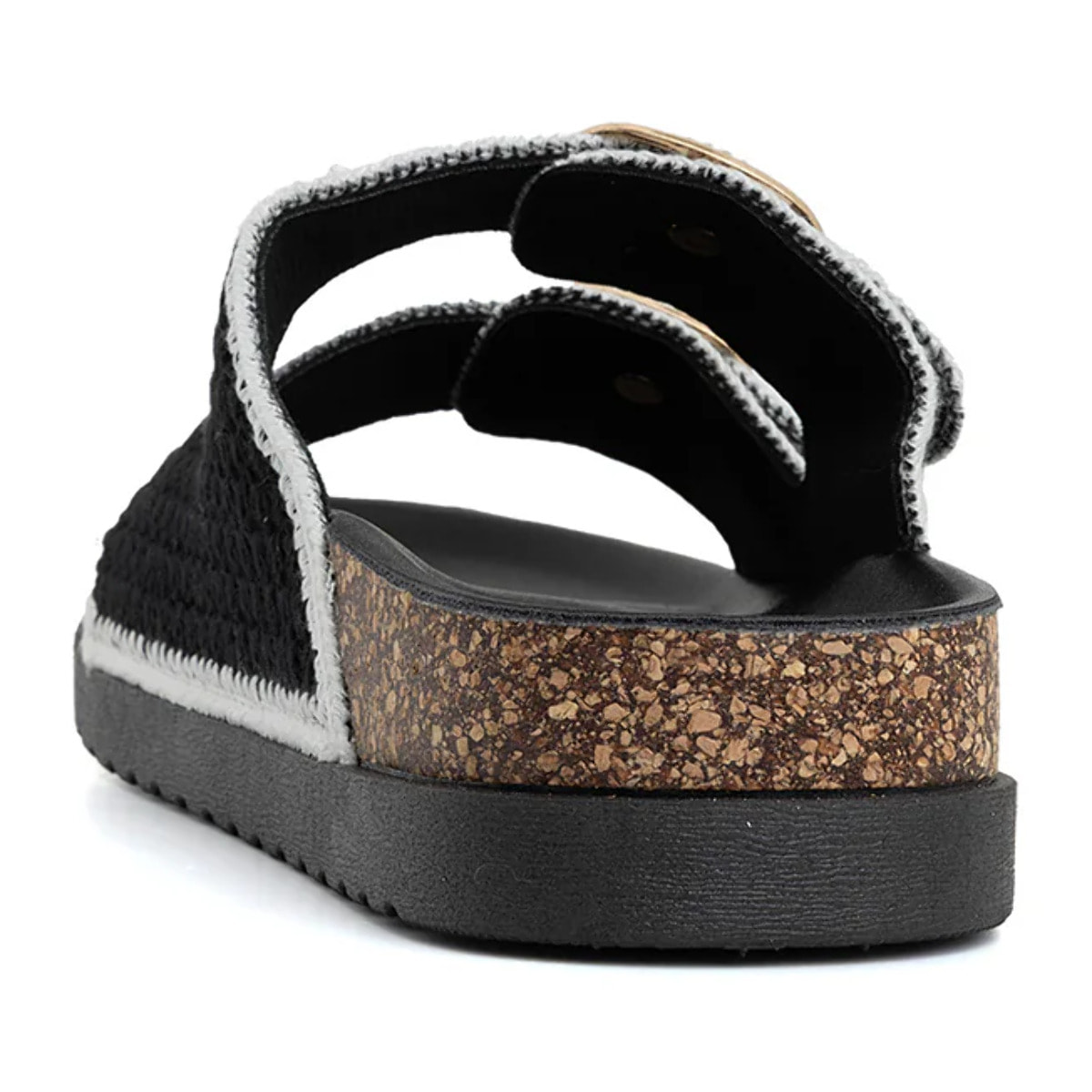 Ciabatta comfort in tessuto con doppia fibbia - NERO