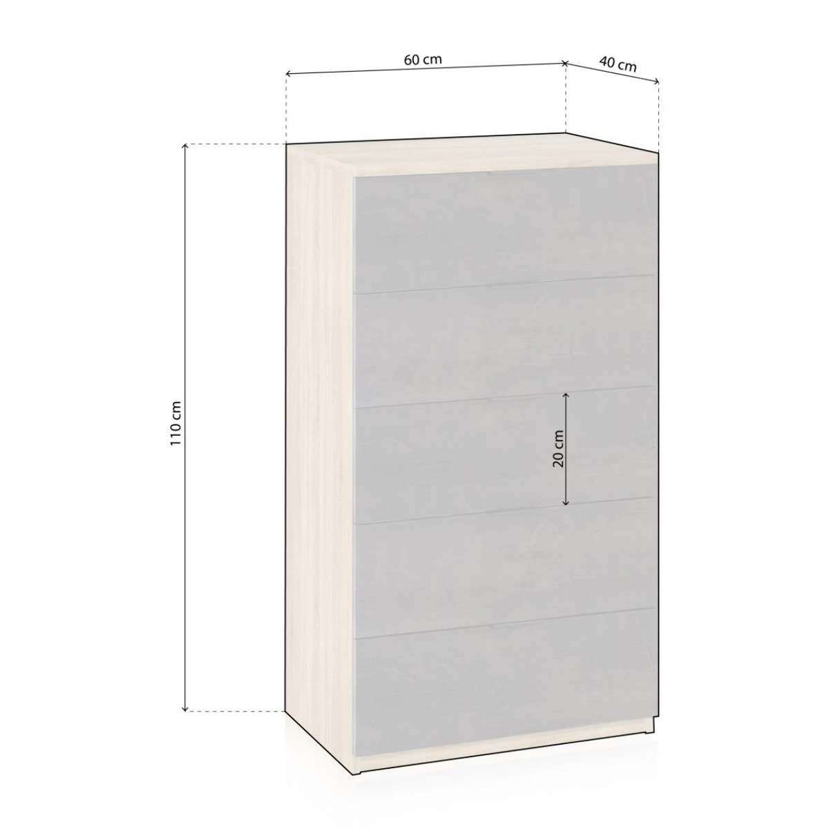 Cómoda alta de 5 cajones en roble canadian y óxido 60x110 cm Akari Roble Canadian - Óxido