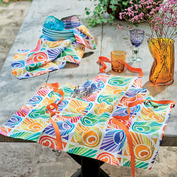 Torchon pur coton imprimé multicolore Mille peacock summer
