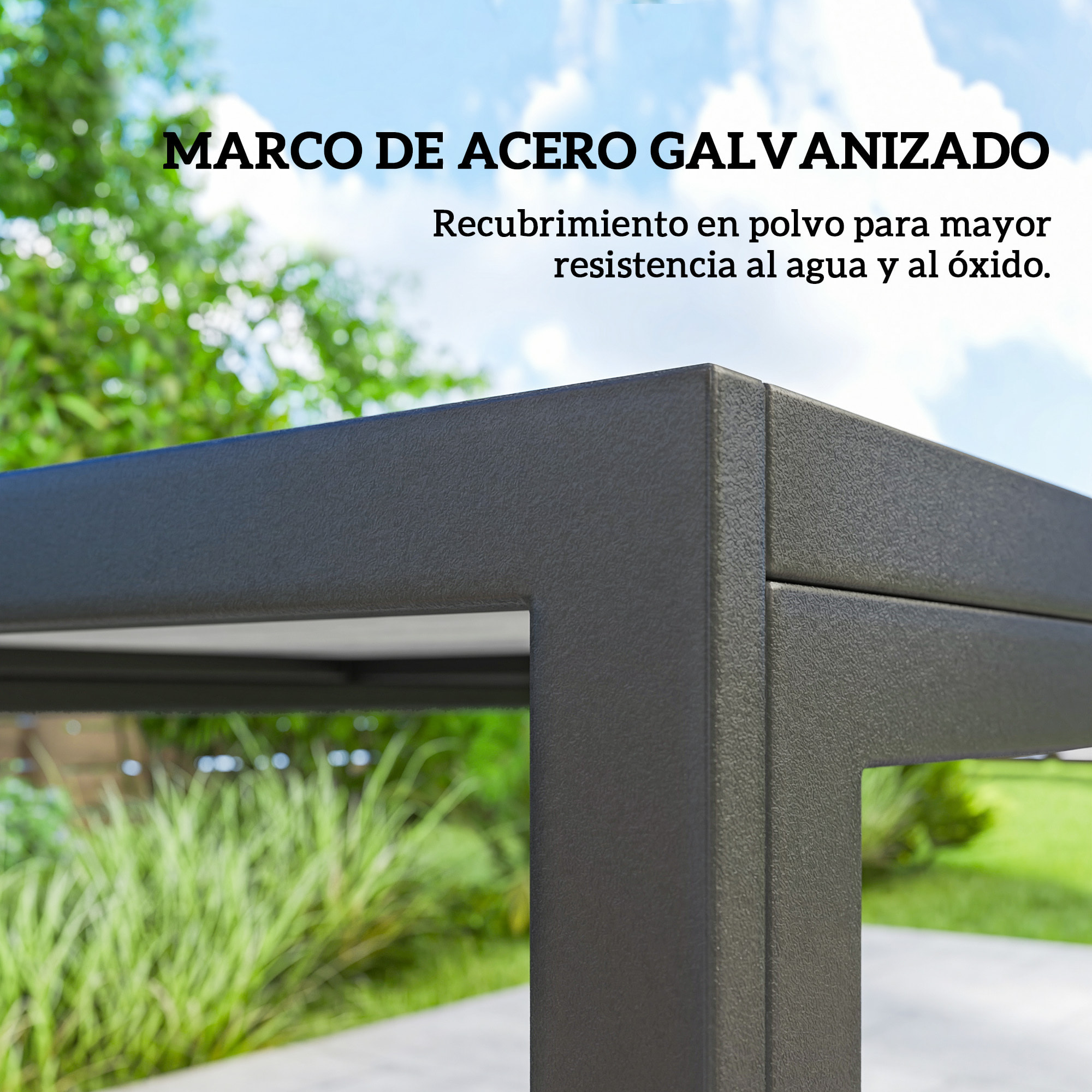 Conjunto de Mesa y Sillas Jardín de 7 Piezas, Muebles de Jardín Exterior con Mesa de Efecto Madera y 6 Sillas con Asiento Transpirable, Marco de Acero Galvanizado, para Terraza, Patio, Caqui