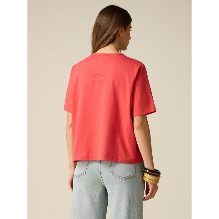 Oltre - T-shirt boxy in cotone con ricamo gioiello - Rosso