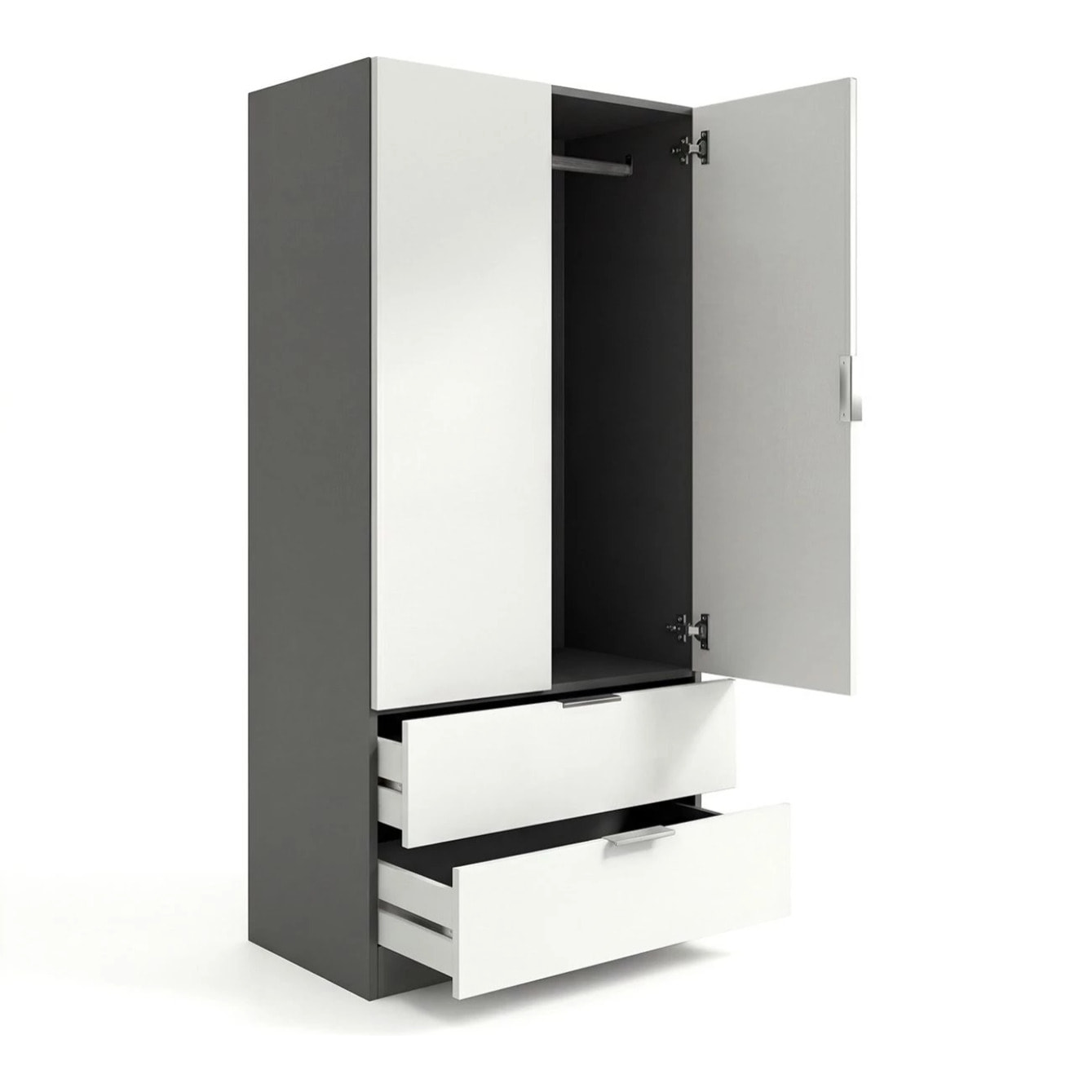Armario de 2 puertas y 2 cajones en gris grafito y blanco artik 81,5x180 cm Lark Gris Grafito - Blanco Artik (Blanco Mate)