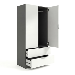 Armario de 2 puertas y 2 cajones en gris grafito y blanco artik 81,5x180 cm Lark Gris Grafito - Blanco Artik (Blanco Mate)
