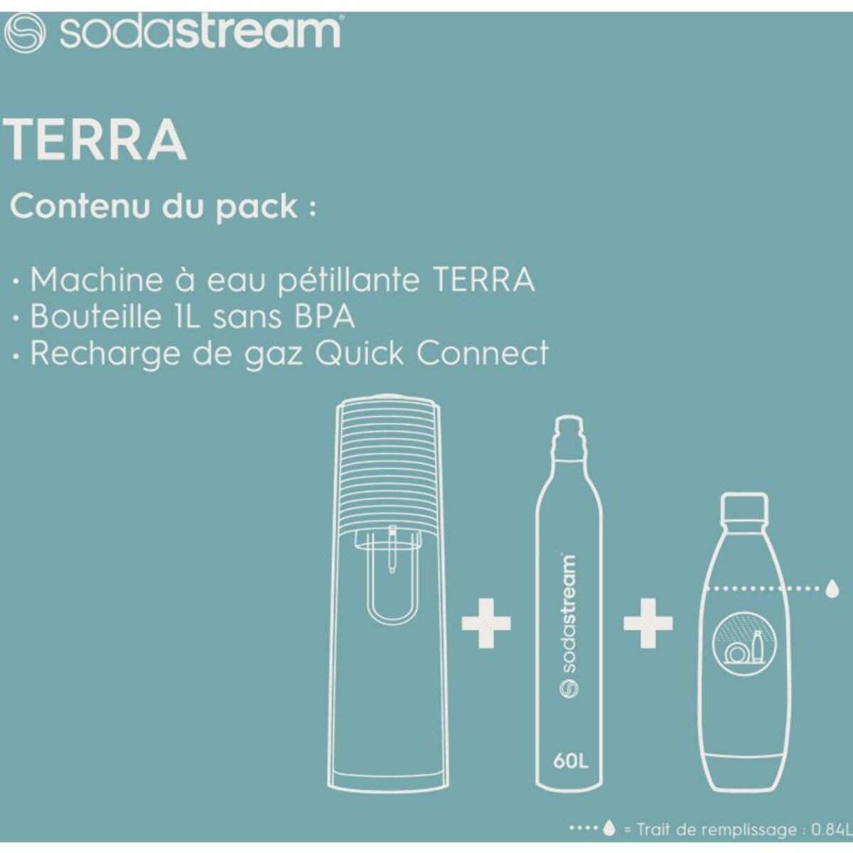 Machine à soda SODASTREAM Terra noire pack 1 bouteille + 1 recharge