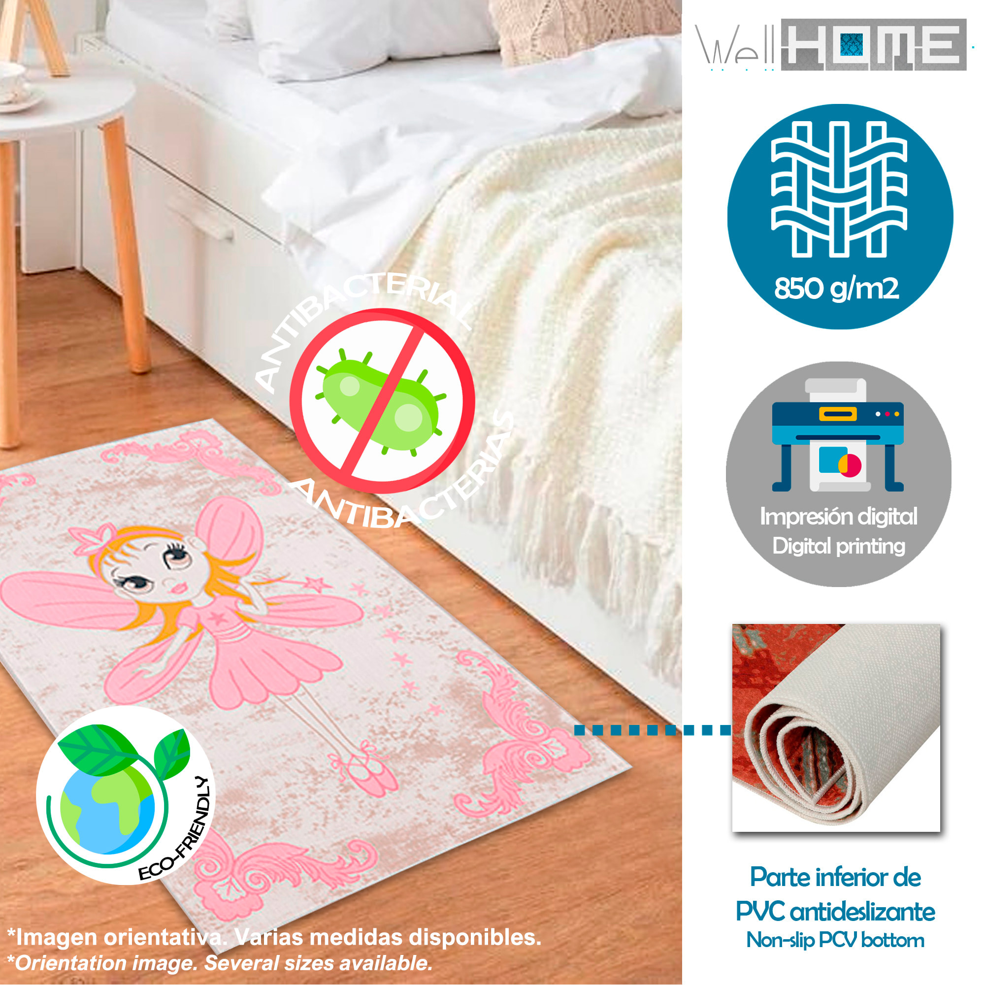 Alfombra infantil de Poliester estampada 80 x 150cm