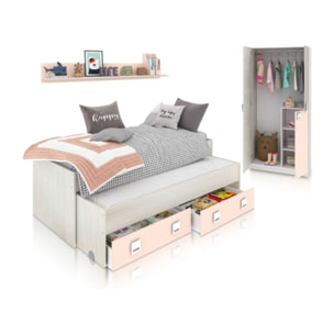 Dormitorio juvenil Kenia Plus Blanco Alpes - Rosa y Gris