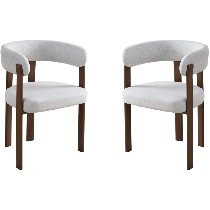 Lot de 2 chaises de salle à manger avec accoudoirs "Opale" - Gris clair