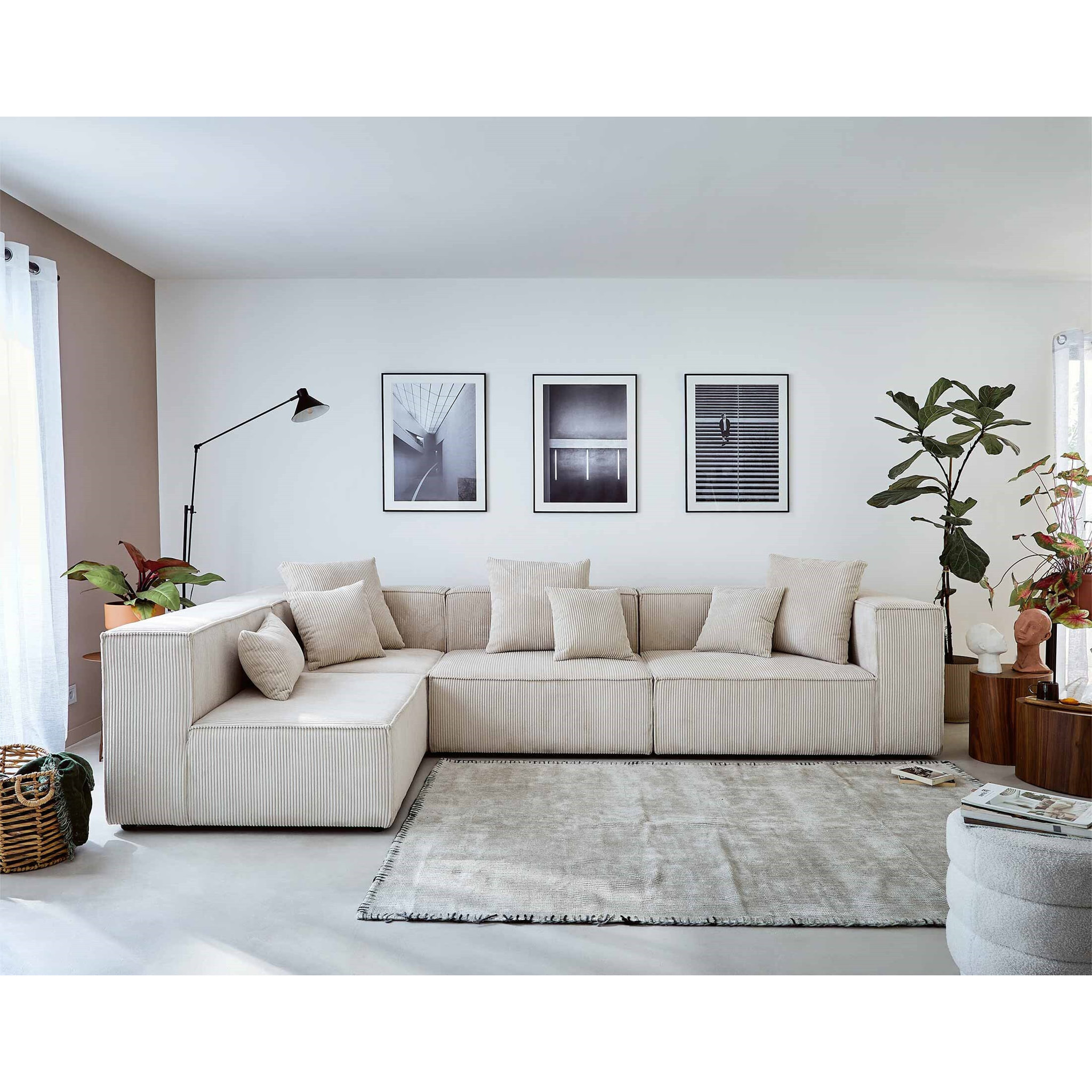 Colombine - canapé modulable d'angle gauche - 6 places - en velours côtelé - Beige