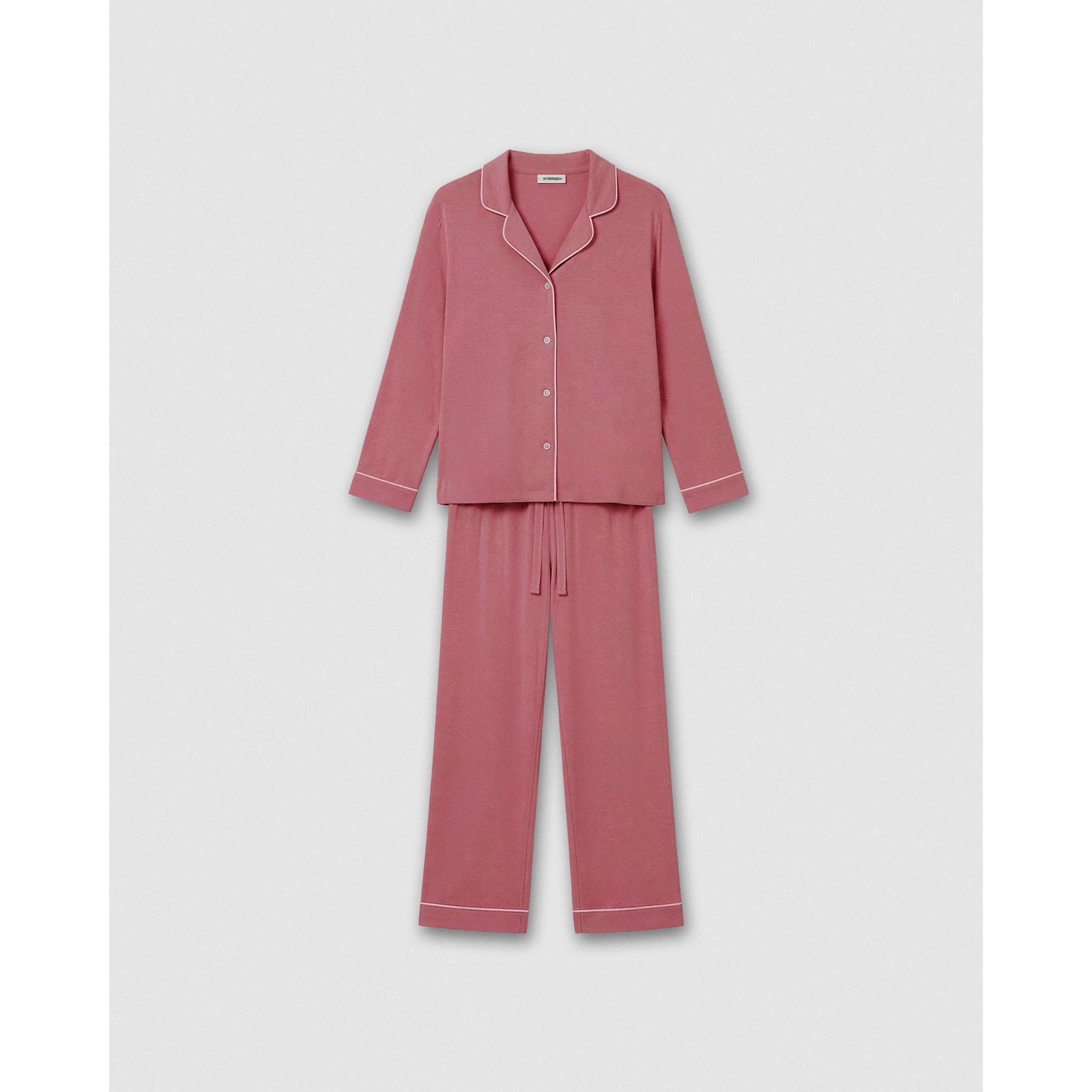 Pijama largo camisero algodón liso malva