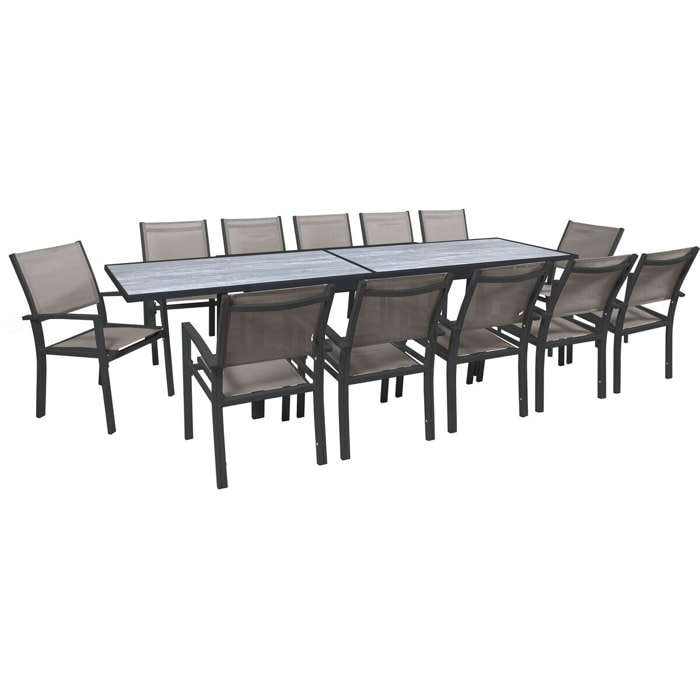 Salon de jardin repas extensible "Lagos" - 200/320 cm - Taupe - 12 places