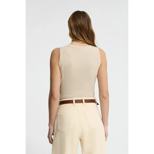 Camiseta sin mangas beige de canalé con logo Polo Club