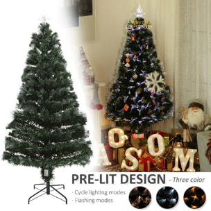 Sapin de Noël artificiel lumineux fibre optique LED 3 couleurs + support pied Ø 70 x 150H cm 170 branches étoile sommet brillante vert