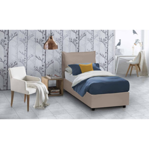 Letto singolo Erika, Letto contenitore con rivestimento in ecopelle, 100% Made in Italy, Apertura frontale, adatto per materasso Cm 90x190, Tortora