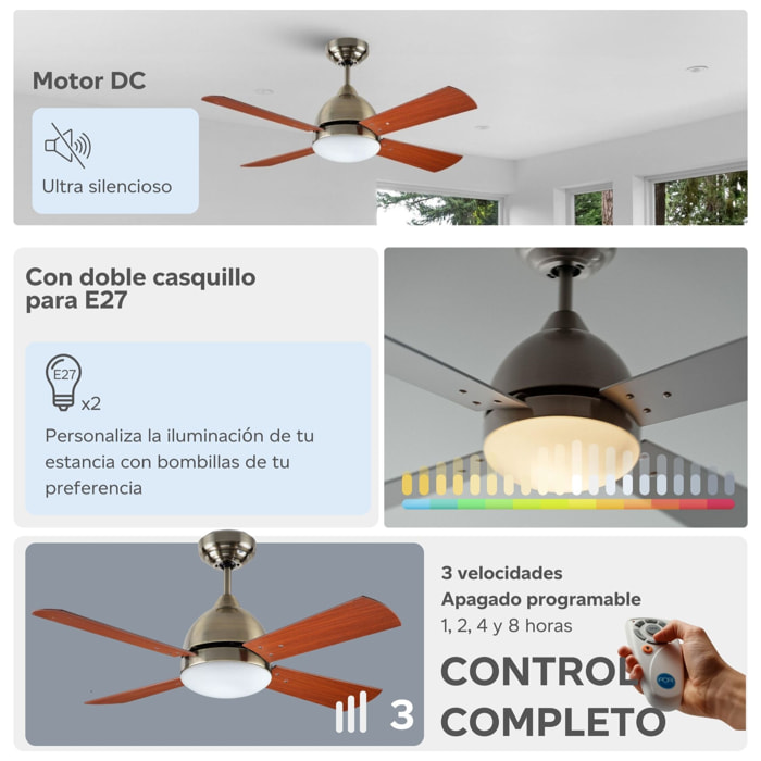 FORLIGHT Ventilador IP20 Borneo E27 15W Patiné Teca