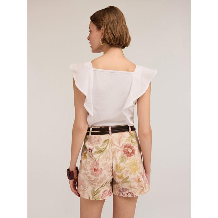 Motivi - Top de jersey con volantes - Blanco