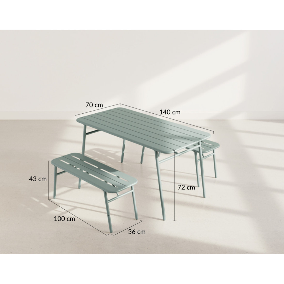 Ribola - ensemble table et bancs de jardin - 4 personnes - vert - Vert