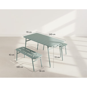 Ribola - ensemble table et bancs de jardin - 4 personnes - vert - Vert