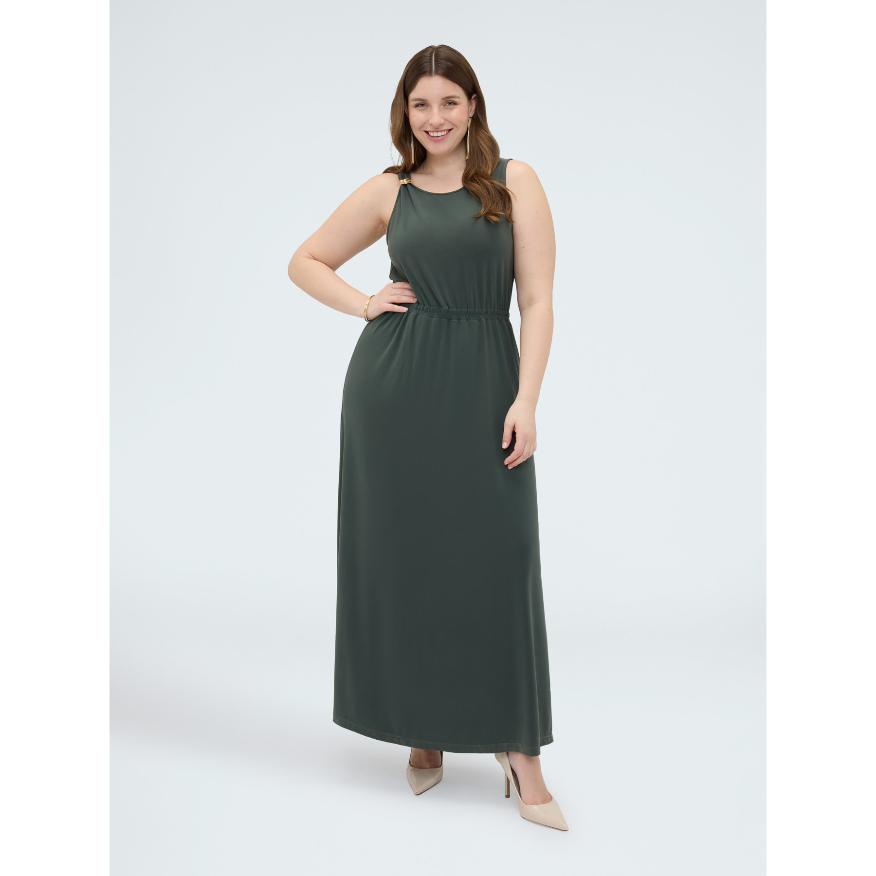 Fiorella Rubino - Vestito lungo in jersey con scollo sulla schiena - Verde militare