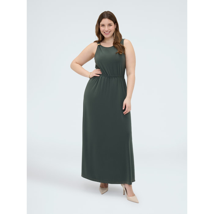 Fiorella Rubino - Vestito lungo in jersey con scollo sulla schiena - Verde militare