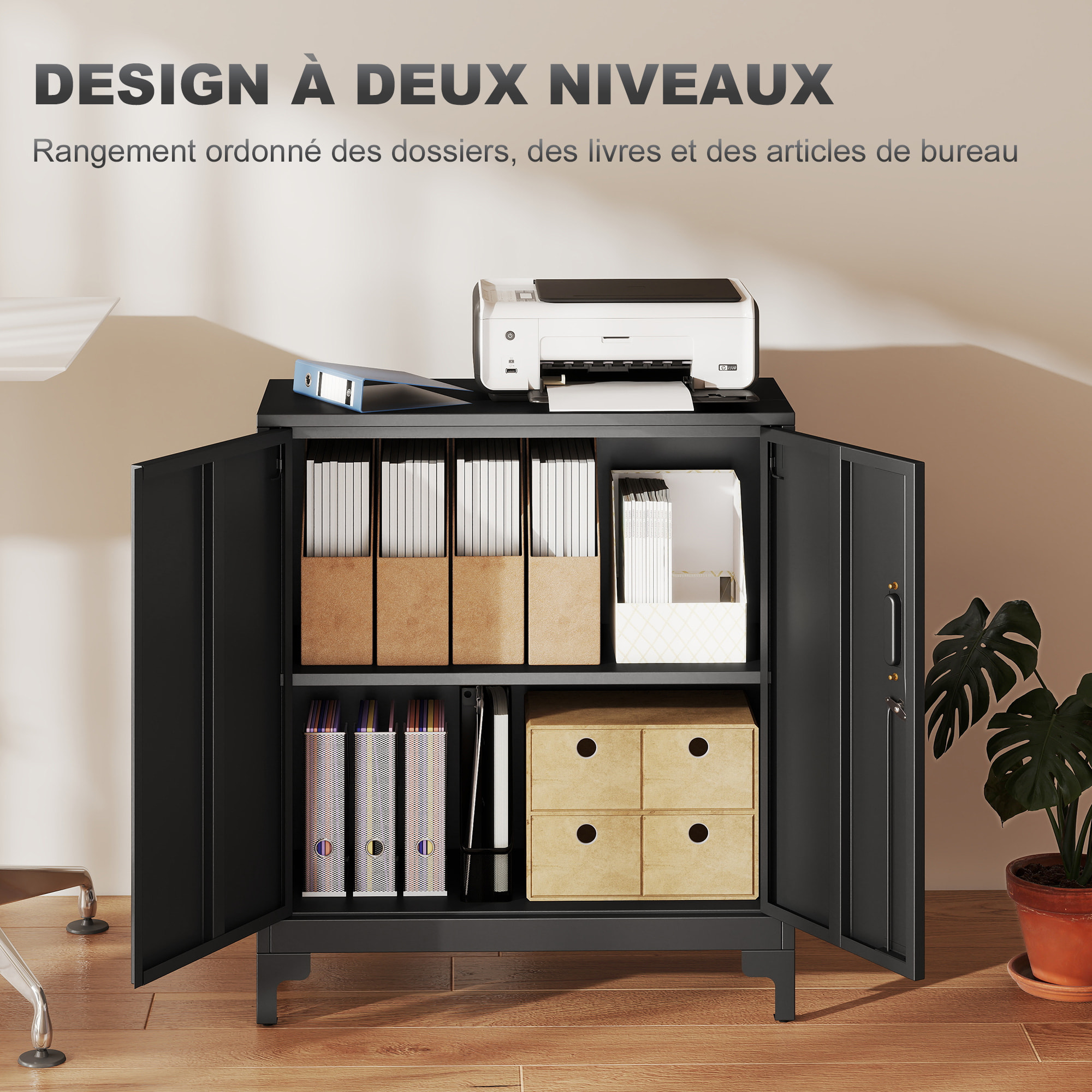 Armoire de bureau métal verrouillable 2 portes étagère